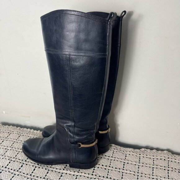 Tory Burch Black Leather Riding Boots Women's Size: 7M Gold hardware - Picture 2 of 14